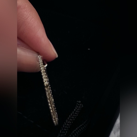 Diamond/Black Stone Hoop Earrings - Picture 4 of 4